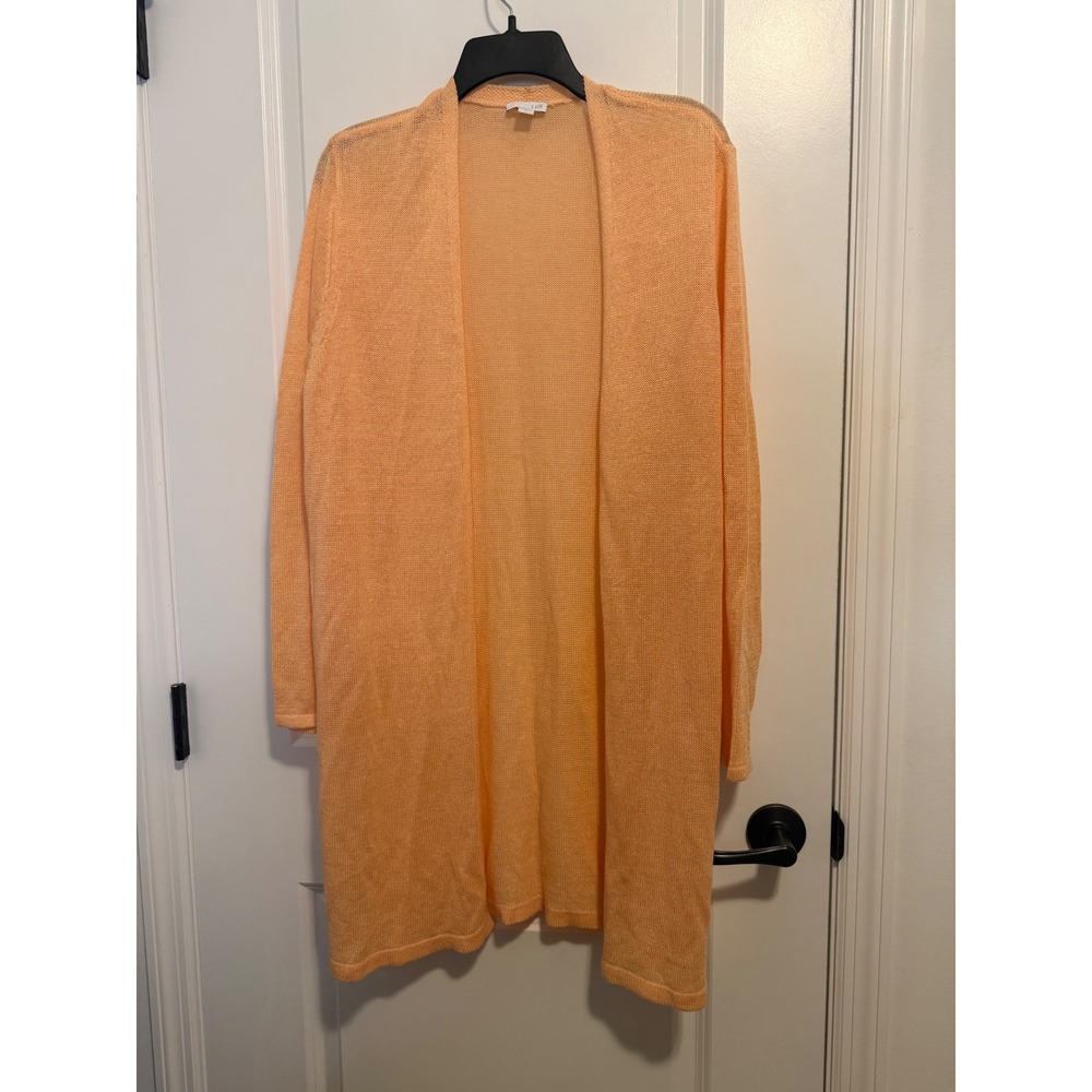J. Jill Cardigan Women Large Orange Excellent Linen Blend Longline Duster Knit